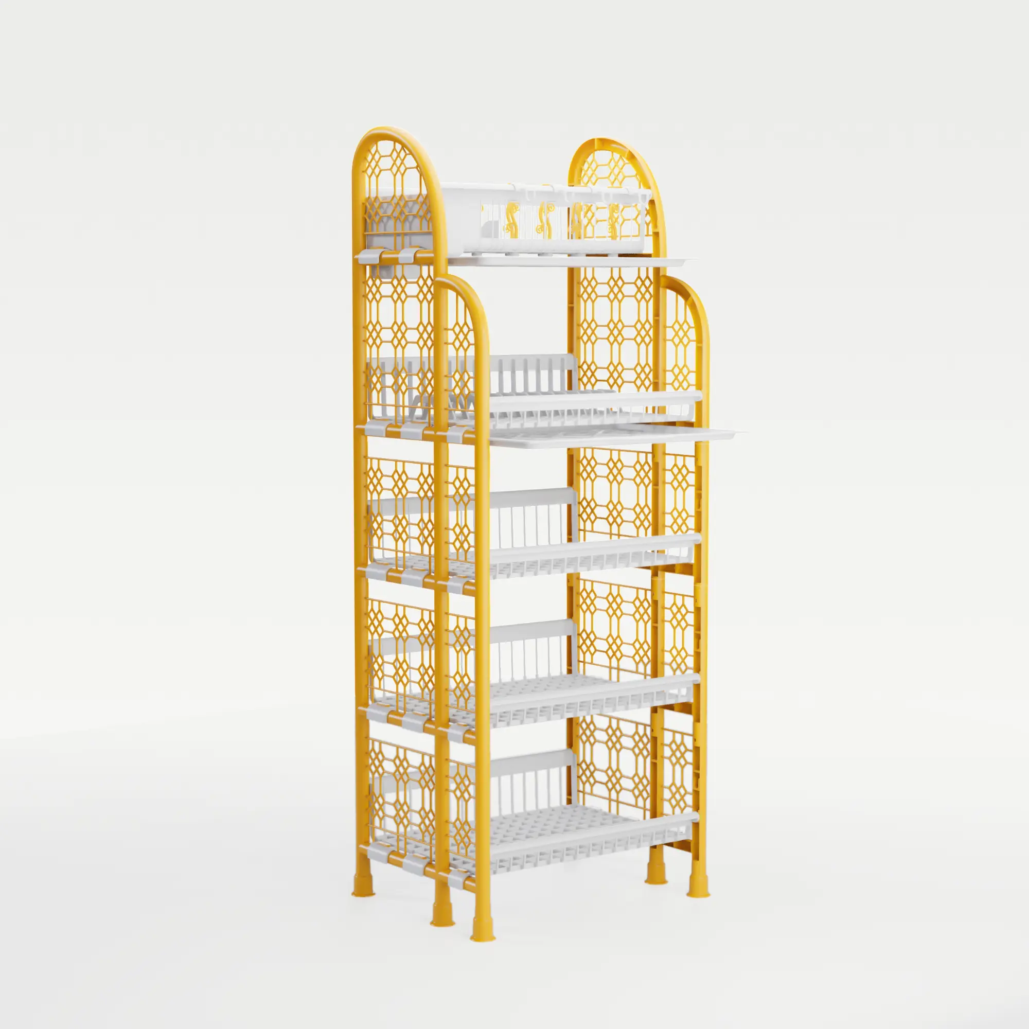 Pop Hexagonal Kitchen Rack -2 Tray- Gold & White